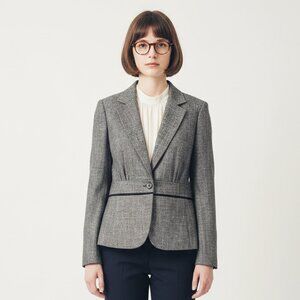 Kasper Blazer Jacket Gray Twee Pleated Peplum Retro Academia 8